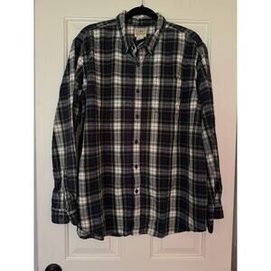 L.L.Bean Mens Flannel XL Regular Plaid Mens Shirt Collared Green Blue White